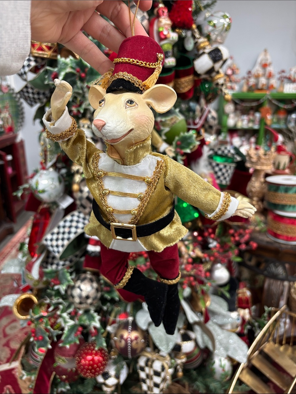 Festive Nutcracker Mouse Ornament in Gold and Red - Brand: